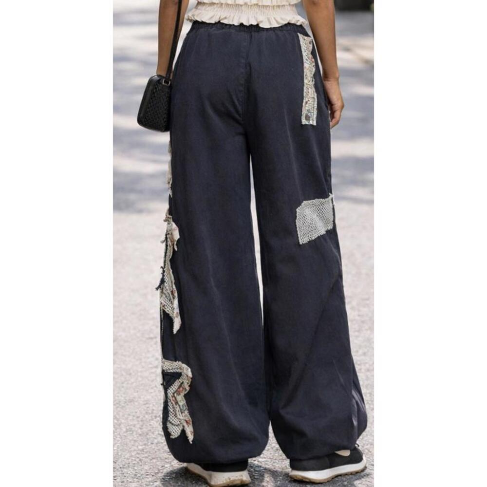 POL Black Patchwork Star Pants Large NIP 100% Cot… - image 3